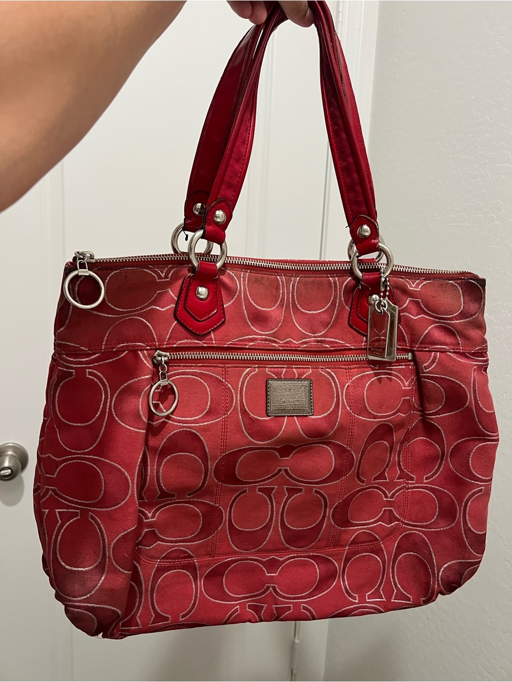 Vintage Y2k Coach Poppy Red Signature Satchel Tote